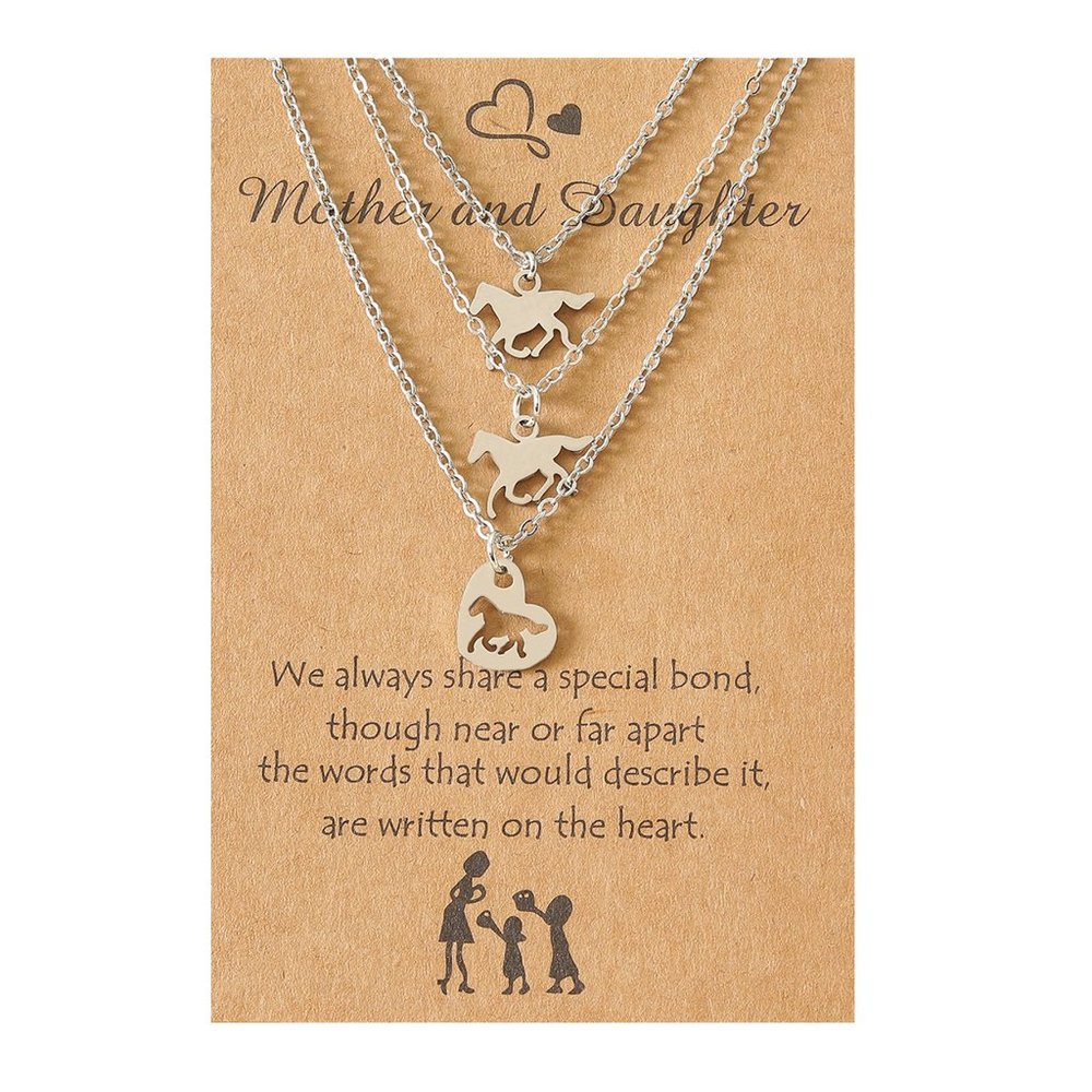 Mother Daughter Horse Necklace Set Sentimental 3PC
